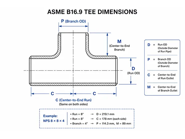 Pipe Tee Dimensions, ASME B16,9 Pipe Tee, Equal Tee, Reducing Tee