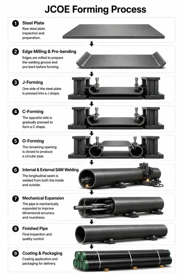 LSAW Steel Pipe, LSAW Steel Pipe Forming, UOE LSAW Steel Pipe, JCOE LSAW Steel Pipe